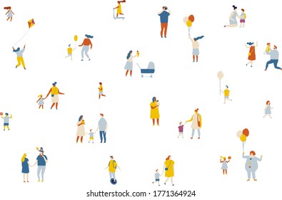 Background people. Flat vector cartoon family. Parents and kids. Childhood. Outdoor.