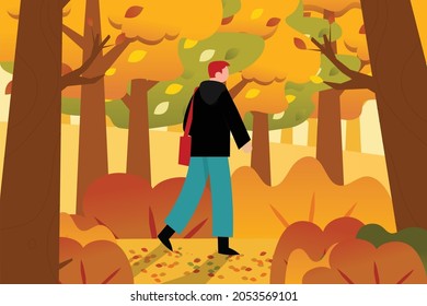 background of people walking in autumn forest vector