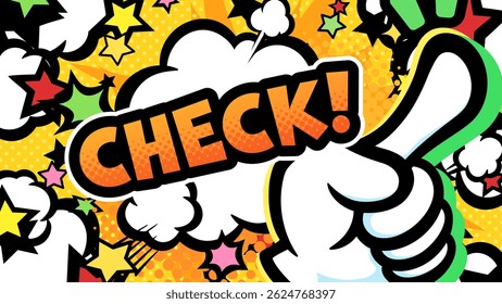 Background of a person pointing with a gloved hand in an American comic book style_Check_16:9