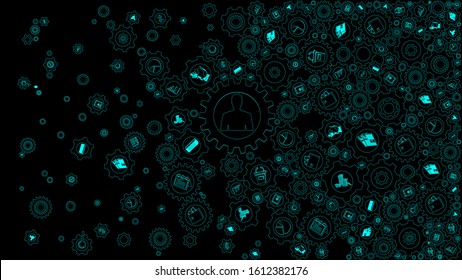 Background of personal development in finance. Gear financial icons. Flat isometric shape. Vector abstraction of bank signs. Fundamental illustration.