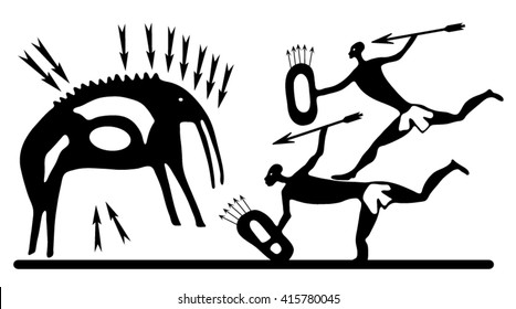 Background with a petroglyphic ancient fresco about hunting.