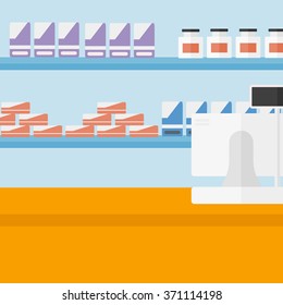 Background of pharmacy with cash box.