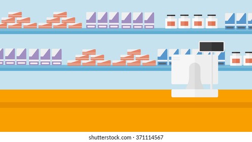 Background of pharmacy with cash box.