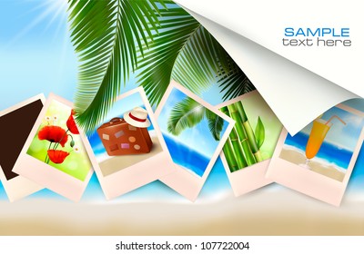 Background with photos from holidays on a seaside. Vector