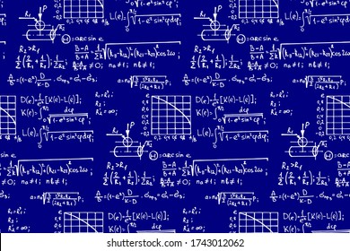 Background with physics formulas and equations. Vintage blueprint. Vector seamless pattern.