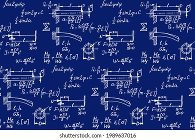 Background with physics formulas and equations. Vintage blueprint. Vector seamless pattern.