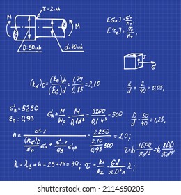 Background with physics formulas and equations. Vintage blueprint. Vector technology illustration.
