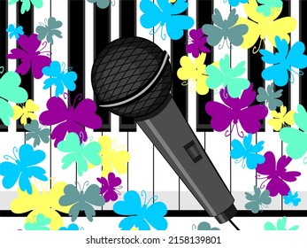 background with piano keyboard and microphone musical art 