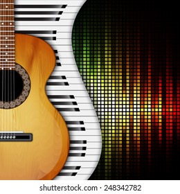 Background with piano keys and acoustic guitar. Music background. EPS10 vector