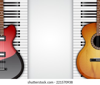 Background with piano keys, electric and acoustic guitars. Music background. EPS10 vector