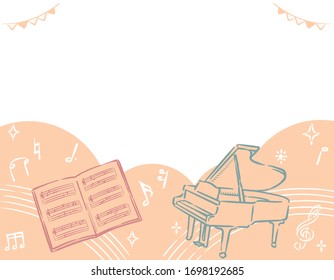 Background with piano and score book. Vector illustration.