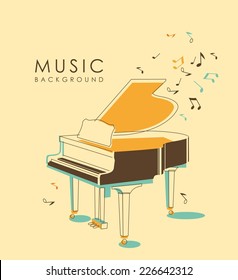 Background with piano in vintage hand-draw style