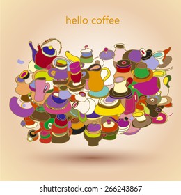 The background picture with a coffee & tea theme . An example of a design for posters, flyers, brochure, for restaurants and coffee company.