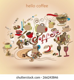 The background picture with a coffee theme . An example of a design for posters, flyers, brochure, for restaurants and coffee company.