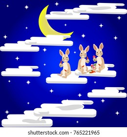 Background with a picture of cute moon rabbits, a symbol of a rich harvest