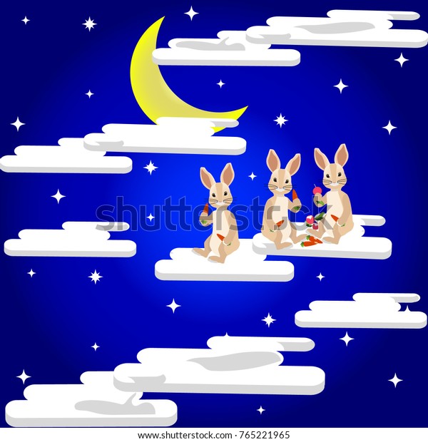 Background Picture Cute Moon Rabbits Symbol Stock Vector (Royalty Free ...