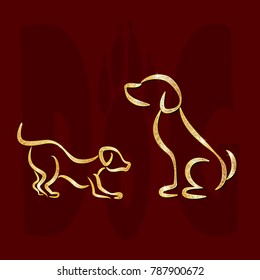 Background with a picture of a dog in glitter style. Postcard in the year of the dog. Vector.