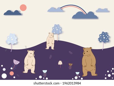 The background picture features bears and leaves and rocks and mushrooms.