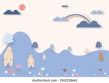 The background picture features bears and leaves and rocks and mushrooms.