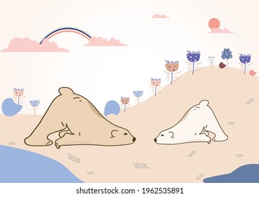 The background picture features bears and leaves and rocks and mushrooms.