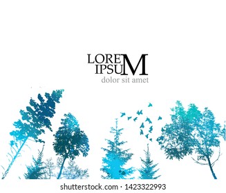 Background with picturesque trees. Forest background. Vector illustration