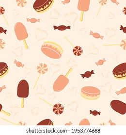 Background with pie candy and ice cream