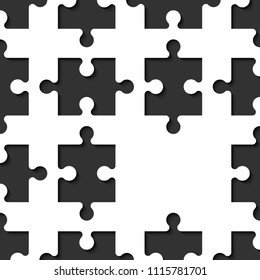 Background lot of piece puzzle paper cut pattern. Abstract puzzles seamless picture. Simple piece puzzle wallpaper template. Vector paper cut banner seamless picture. Background business presentation