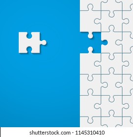 Background a lot of piece puzzle paper cut pattern. Abstract puzzles picture. Simple piece puzzle wallpaper template. Vector paper cut banner presentation picture. Background for business presentation