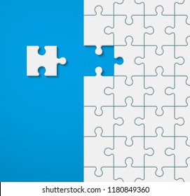 Background a lot of piece puzzle paper cut pattern. Abstract puzzles picture. Simple piece puzzle wallpaper template. Vector paper cut banner presentation picture. Background for business presentation