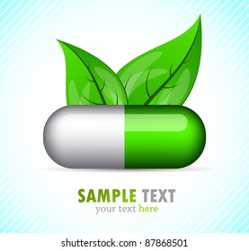 Background with pill and leaves