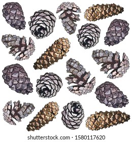 Background with pine cones. Background for New Year and Christmas. Vector illustration, EPS 10.