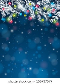 background with  pine twig and christmas ball,  vector illustration