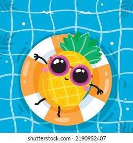 Background with pineapple character on swim ring