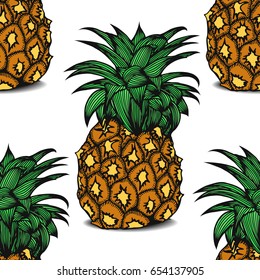 Background of pineapple fruit, hand-drawn vector illustration