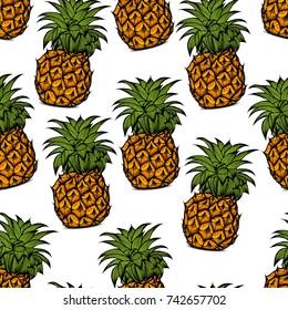 Background of pineapple fruit, hand-drawn vector illustration