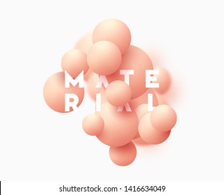 Background with pink balls, blur effect. 3d round spheres. Geometric design elements circle ball pattern. Flying shapes in empty space. Design for poster, banner, placard. vector illustration