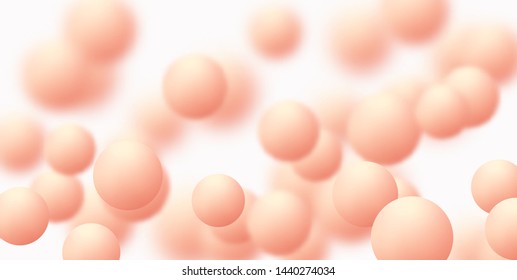 Background with pink balls, blur effect. 3d round spheres. Geometric design elements circle ball pattern. Flying shapes in empty space. Design for poster, banner, placard. vector illustration