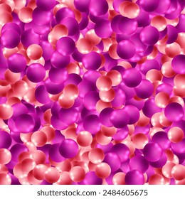 Fondo con bolas rosas, efecto de desenfoque. Esferas redondas 3d. Elementos de diseño geométricos círculo patrón de bola. Formas voladoras en el espacio vacío. Diseño para póster, Anuncio, cartel. Ilustración vectorial.