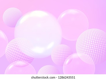 Background with pink balls .Soap bubbles banner .Advertising background.
