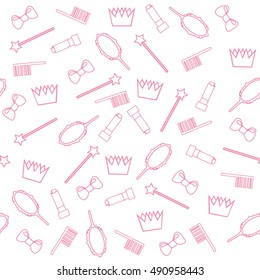 Background pink beauty for girls. Seamless pattern princess. Princess background. Hand drawing. Vector illustration.