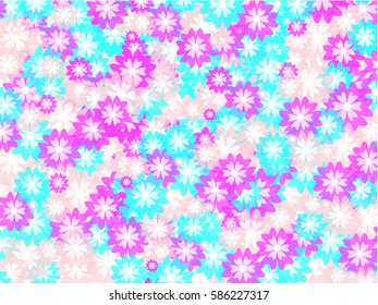 Background with pink and blue flowers. Vector illustration.
