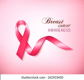 Background with Pink Breast Cancer Ribbon. Vector