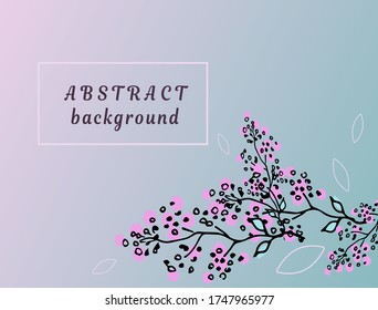 Background with pink cherry blossoms for websites. Vector background with cherry branches on a gradient green and pink background. Space for your text