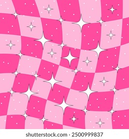 Background with a pink chess board with stars