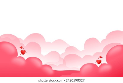 The background of pink clouds and hearts is suitable for Valentine's events