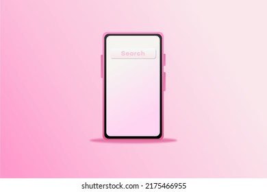 Background in pink color with a smartphone with a blank screen. 3d illustration of a phone on the background. Wallpaper, background. Modern illustration, minimalism.