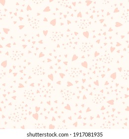 Background with pink confetti hearts for valentine time. Seamless pattern. Vector illustration