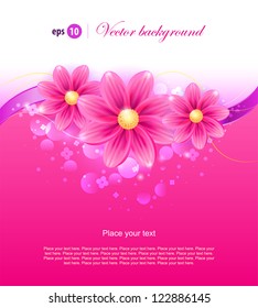 ?olorful background with pink flowers. Easy to edit. Perfect for invitations or announcements.