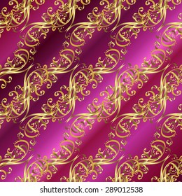 Background with pink gradient and golden grid. Vector illustration.