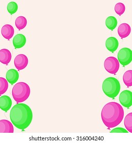 background with pink and green balloons, flat design style